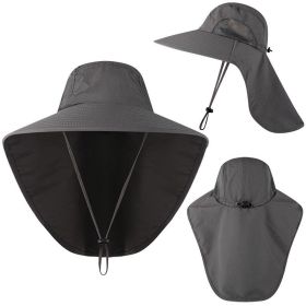Wide Brim Bucket Hat with Neck Cover Quick Dry Large Brim Fishing Hat Outdoor Sports Jungle Hiking Hat Men Fishermen Sun Hat Cap (Color: grey)