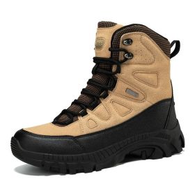 Men's winter new large size outdoor field training field training boots Hiking shoes Hiking shoes men's ankle boots (Color: khaki, size: 42)