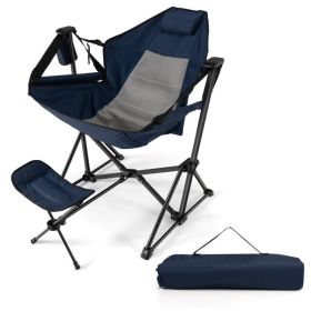 Hammock Camping Chair with Retractable Footrest and Carrying Bag (Color: navy)