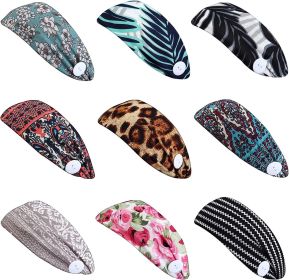 9PCS Boho Button Headbands Wide Stretchy Daily Use Knotted Headwear Sport Athletic Yoga Gym Hair Accessories for Women Sweat Leopard Floral Leaf (default: default)