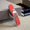 Stainless Steel 6-in-1 Multi-Tool Cutlery Set, Folding Pocket Knife with Fork, Spoon, Can Opener, Corkscrew, and Bottle Opener